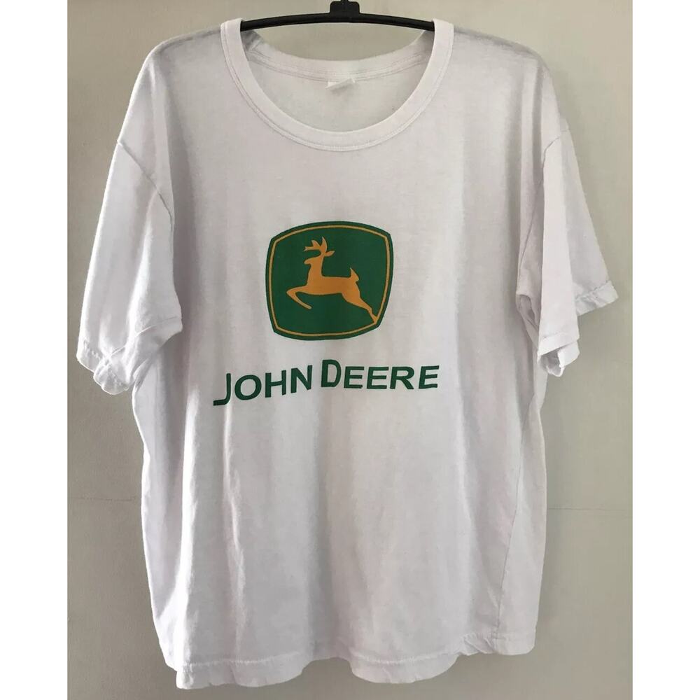 Vintage John Deere White Graphic T Shirt Medium 44" Chest Womens Cropped